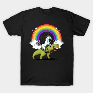 Unicorn Riding T-Rex Dinosaur Magical Rainbow T-Shirt